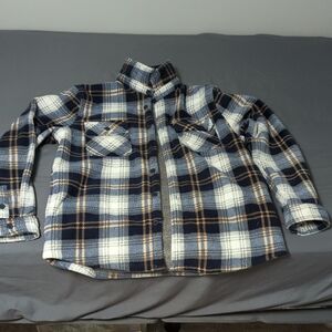 Boston Traders Navy and Cream Plaid Fleece-Lined Shirt